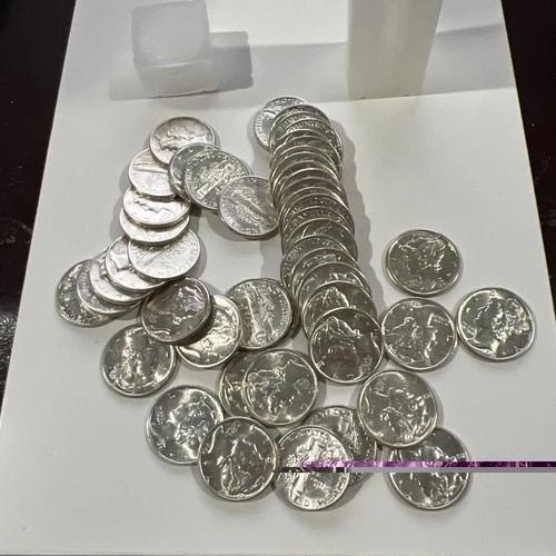 Original  Roll of 50 1940’s Misc Mercury Dimes Choice to Gem BU Full Mint Luster
