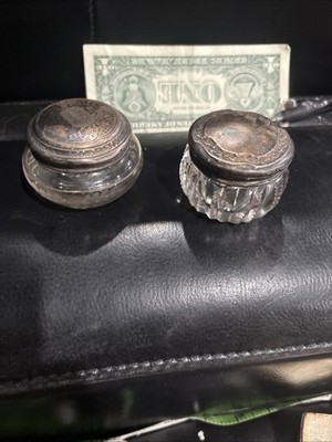 Crystal Ink Wells With Sterling Silver Lids Lot Of 2
