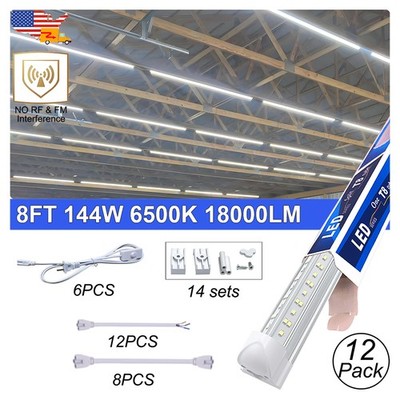 12 Pack 8FT LED Linkable Shop Lights No RF for Garage T8 8Ft LED Light Fixtures