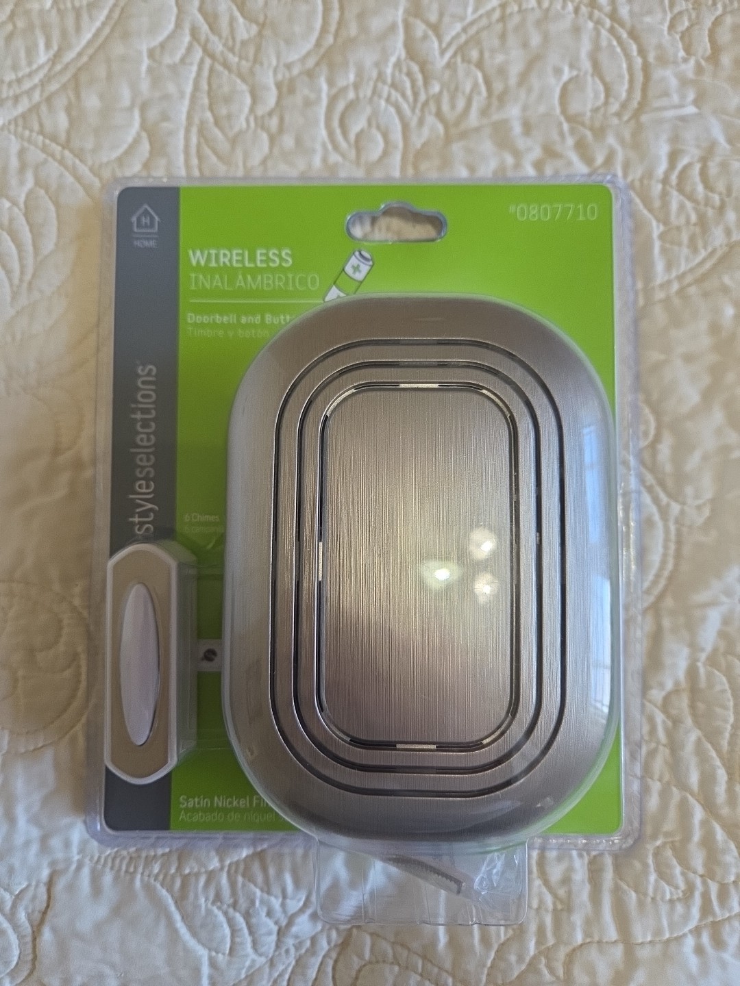 Style Selections&nbsp;SS-7399-03 Wireless Satin Nickel Doorbell 