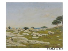 QUADRO PAESAGGIO MARE MEDITERRANEO FIRMATO DATATO DPINTO OLIO ITALIA 1975 B22