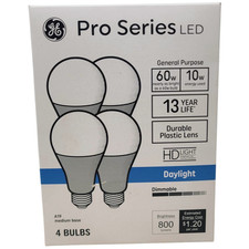 GE Pro Series 60 Watt EQ A19 Daylight Medium base E-26 Dimmable LED 4 bulbs