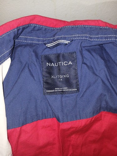 Nautica Kids Boys Short Blue White Red Sleeze Button Up Shirt Size 7x - Picture 4 of 8