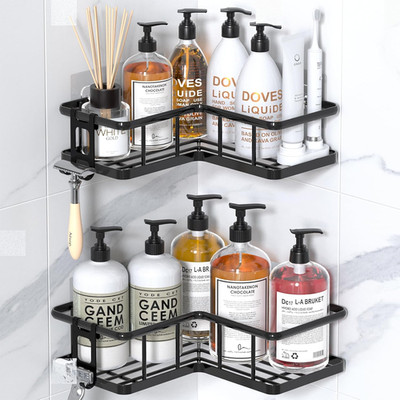 YASONIC Corner Shower Caddy 2 Pack, No Drill Adhesive Shower Storage Shelves, Ru