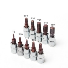 Male Torx Bit Star Socket T8 T10 T15 to T50 Torx 1/4" Drive Sockets - S2 Steel