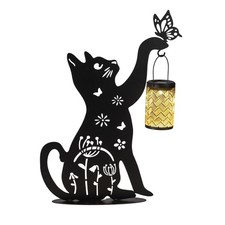 Dekofigur Katze mit Solar Laterne H. 50cm schwarz aus Metall Formano S26
