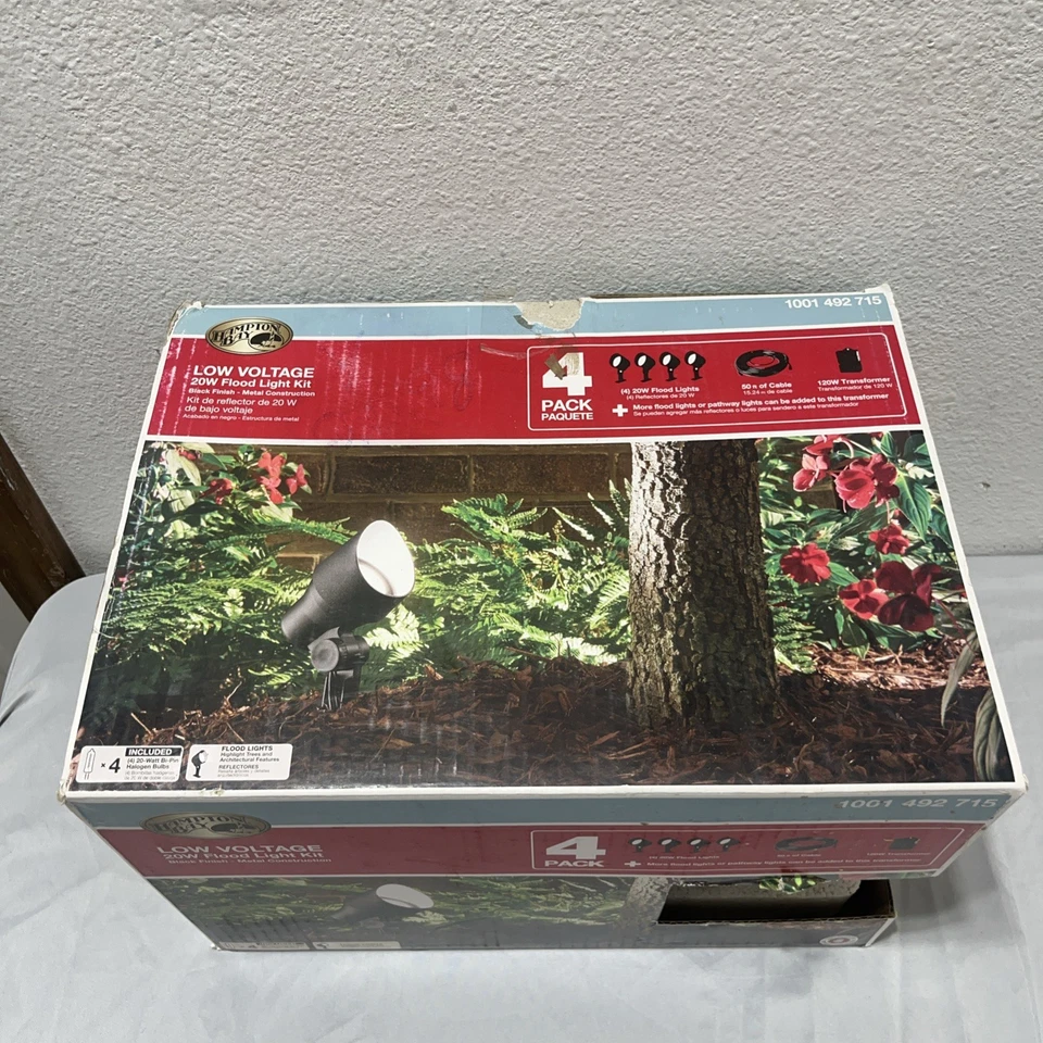 Kit de luces de inundación para exteriores Hampton Bay de 20 vatios de bajo voltaje paquete de 4 negras nuevas en caja nos Foto 4 de 4