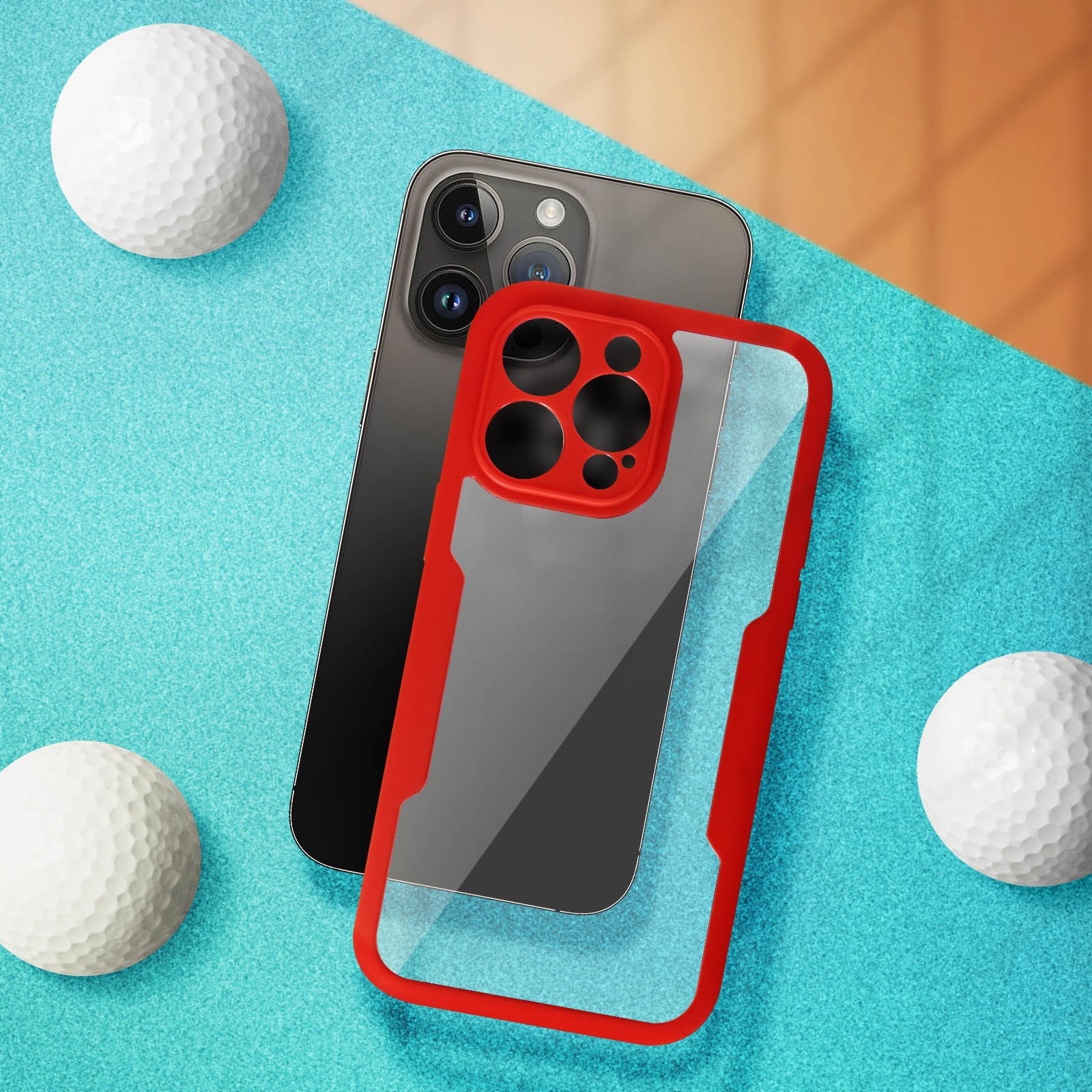 Coque iPhone 14 Pro Max rétro à protection polymère et boutons rouges