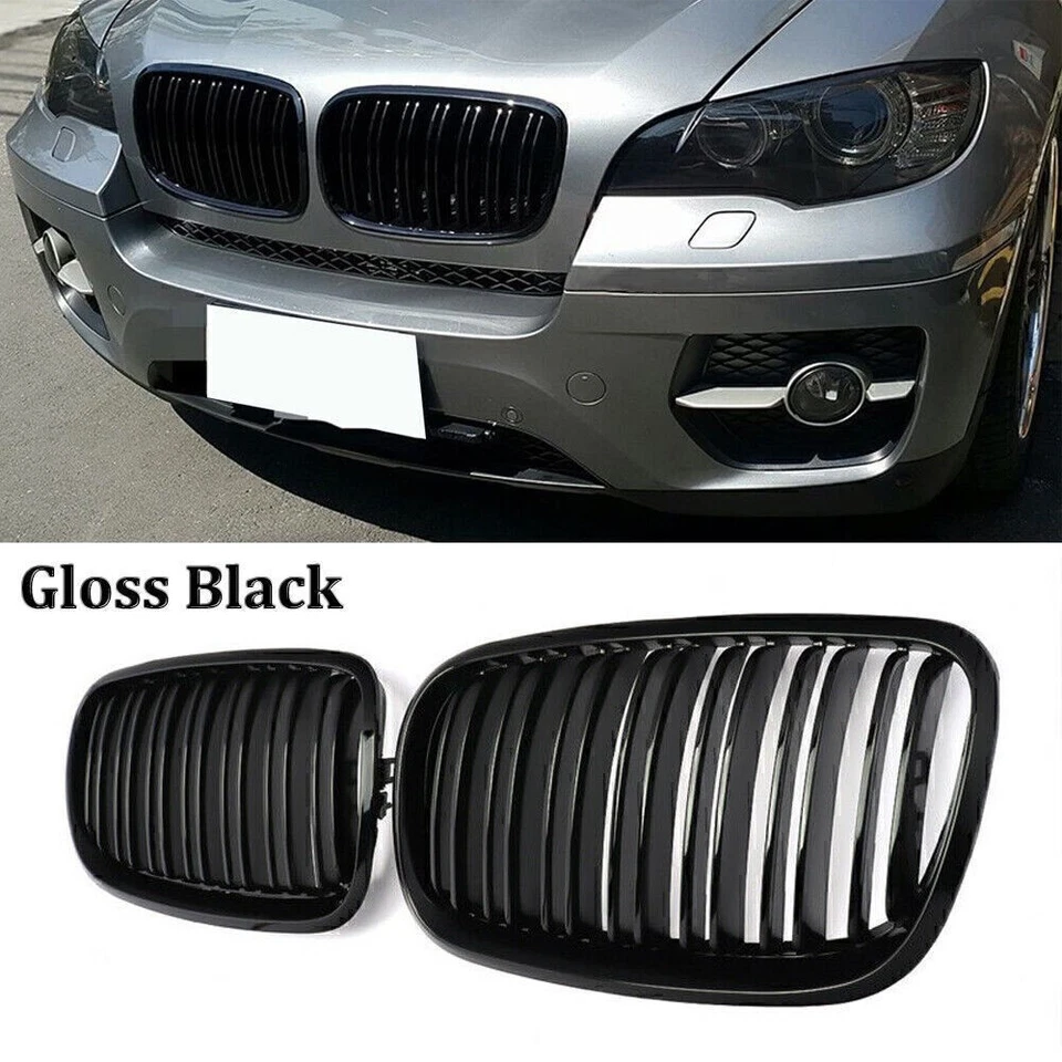 For BMW X5 E70 X6 E71 2008-2014 Gloss Black Double Slat Front Kidney Grille UK - Image 3 of 4