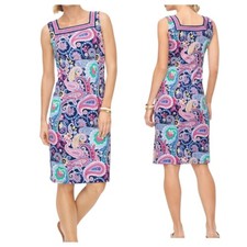 Talbots Effortless Jersey Shift Square Neck Dress Paisley Floral Womens  2X 