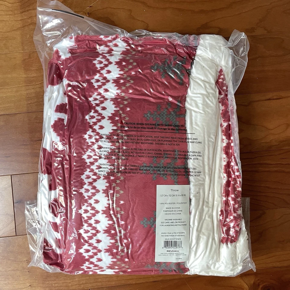 Eddie Bauer Throw Blanket Grizzly Peak Reversible Sherpa Red Rustic Cabin Sealed - Image 3 of 4