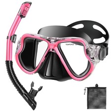 Adult Pink Dry Snorkel Mask Set Wide Panoramic View Anti-Leak Snorkeling Gear