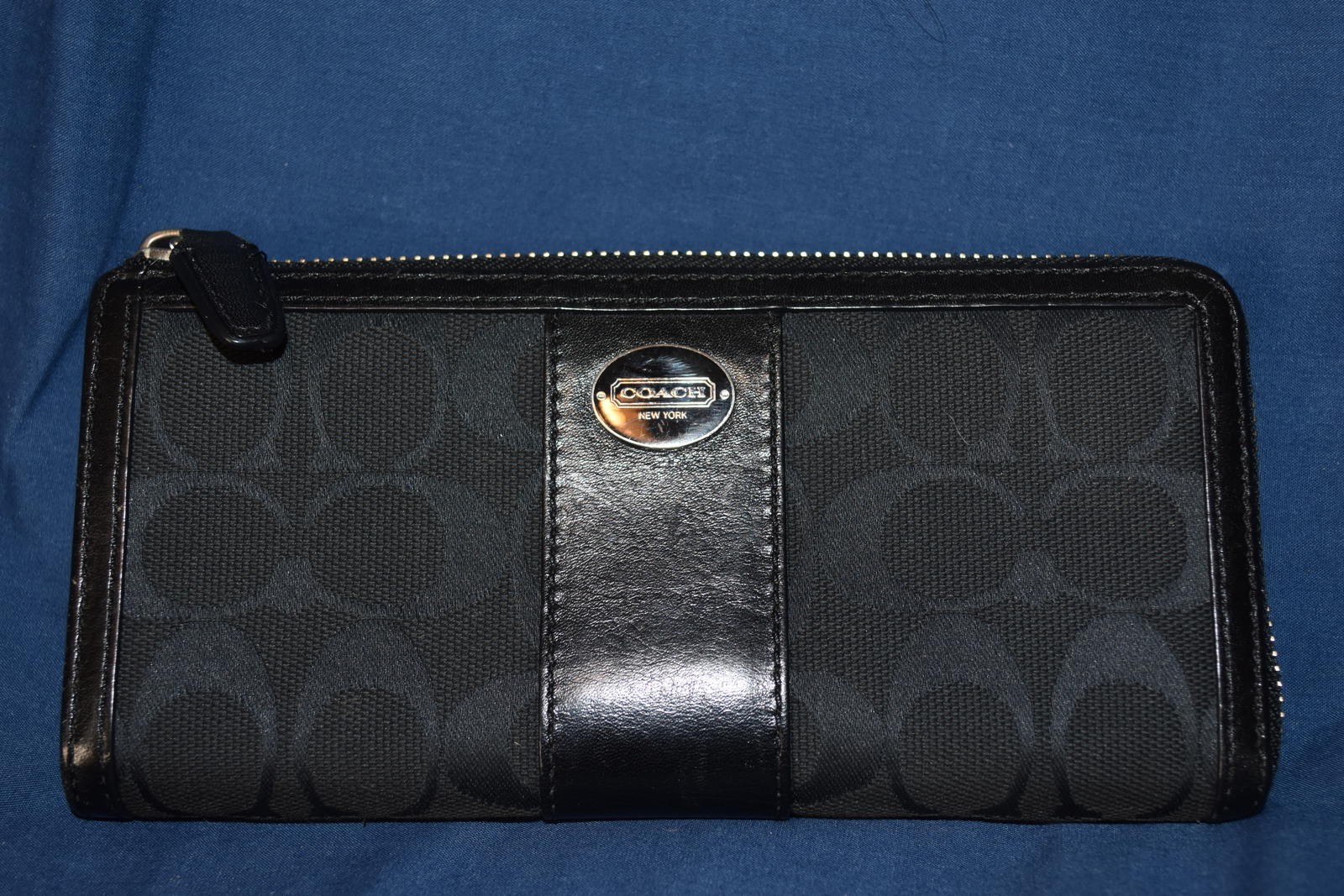 Coach L-Zip Black Canvas Leather Wallet  