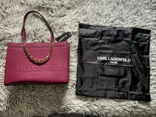 NWT Fuchsia Large KARL LAGERFELD PARIS Savoie Logo Chain Strap Tote W/ Dust bag