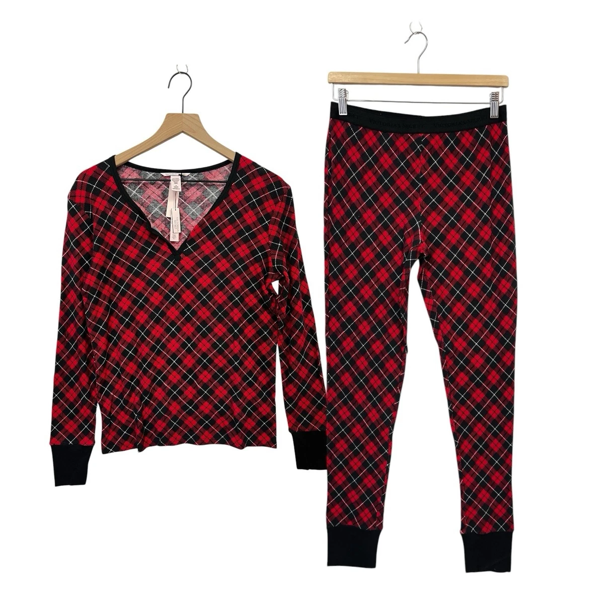 Victoria's Secret Pigiama Corto Termico In Flanella - Set Con Maglia Henley E Pantaloncini (XS/S/M)