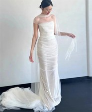 Strapless Tulle Elegant Wedding Dresses Bridal Gowns Mermaid Ruched Lace-up