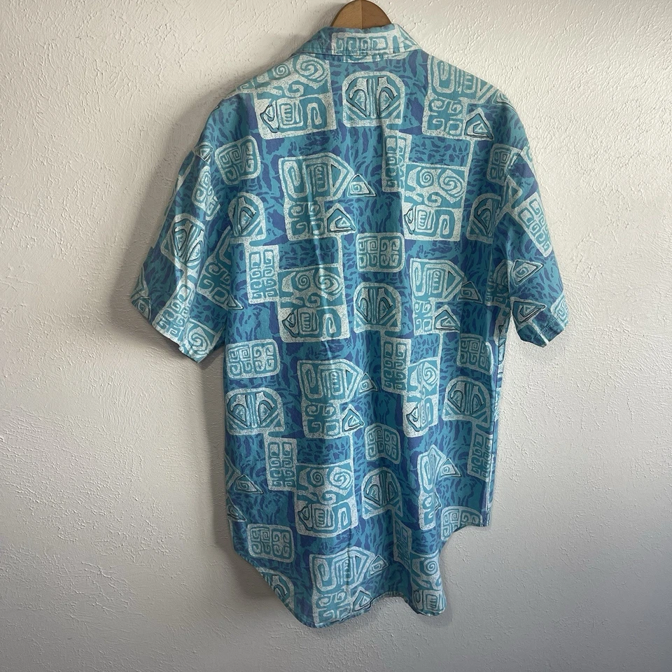 Camisa de Surf Quiksilver Vintage Rara Años 80 Tribal AOP Azul Estampado Abstracto Talla L Foto 4 de 4
