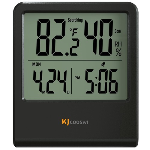 Indoor Thermometer, Room Thermometer and Hygrometer with Clock, Temperature a...