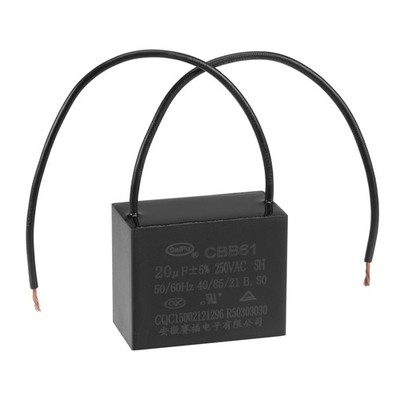 Ceiling Fan Capacitor CBB61 20uF 250V AC 2 Wires Polypropylene Film 48x38x26mm