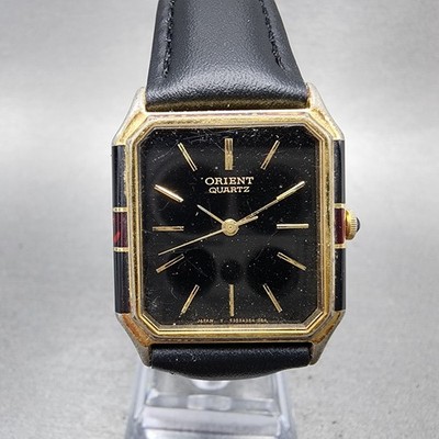 Orient Tank Watch Men 27mm Black Dial Black Gold Tone