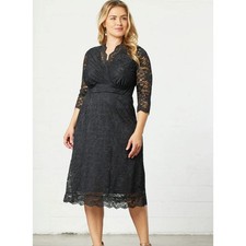 Kiyonna Scalloped Boudoir Lace Dress Black Midi Size 1X 14/16