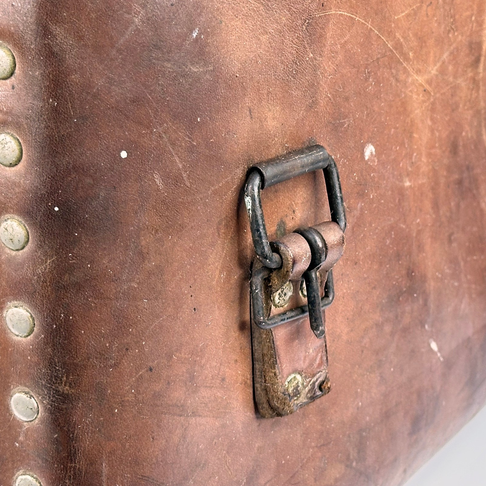 Antique French Large Rectangular Thick Leather In… - image 9