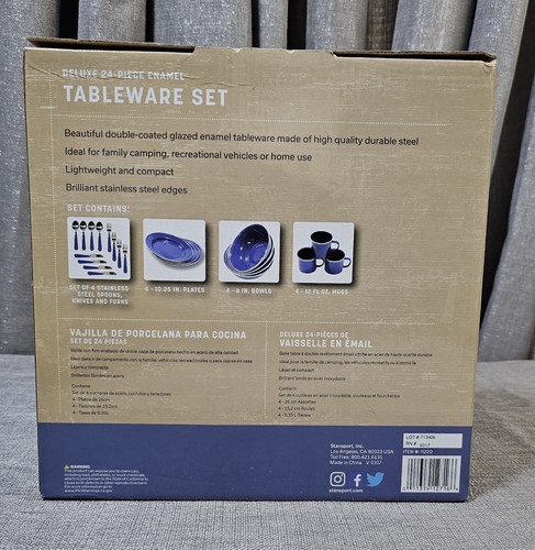 Stansport Deluxe Set di Stoviglie Smaltate 24 Pezzi Blu Set di Stoviglie da Campeggio - Foto 2 di 2