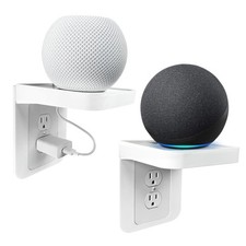 White Wall Outlet Shelf with Cord Storage - Standard Vertical Duplex Organize...