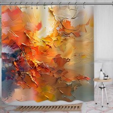 72x72 Inch Burnt Orange Yellow Blue Abstract Oil Painting Shower Curtain Hooks