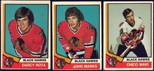 1974-75 OPC CHICAGO BLACK HAWKS DARCY ROTA ROOKIE CARD #269 + 2 CARD LOT NR-MINT. rookie card picture