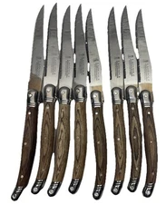 Laguiole Jean Dubost Steak Knives Set of 8 France Bee Wood Handle 9" Serrated