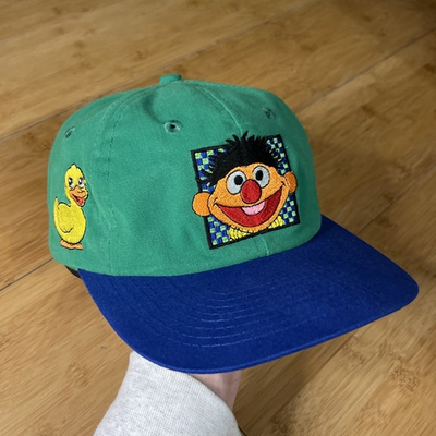 #ad VTG Sesame Street Ernie Rubber Duck BlockHead 90s Snapback Hat Green Blue CLEAN $42.46