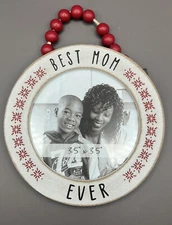 Brand New Best Mom Ever Round Picture Frame Ornament 3½"×3½" Beaded Hanger 