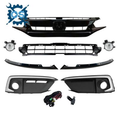 8PCS For Honda Civic Sedan 2019-21 Front Upper Lower Grille Fog Lights Kits Set