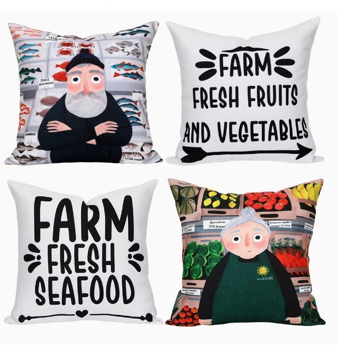 Farmhouse Decorative Decor Set Of 4 Pillow Cover 18X18 Inch Rustic One Sided