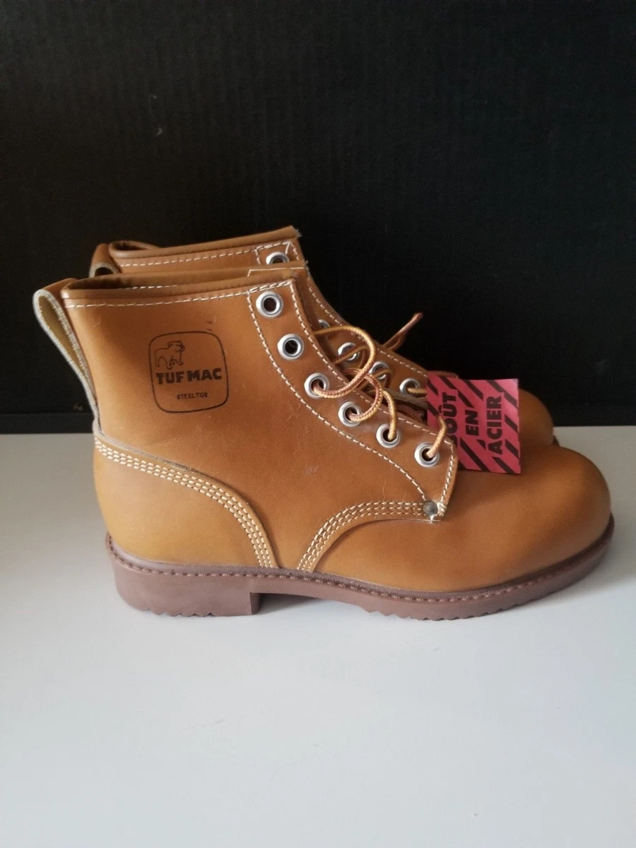 Vintage 80s work boots Tuf Mac steel toe tan lace up 9 eBay