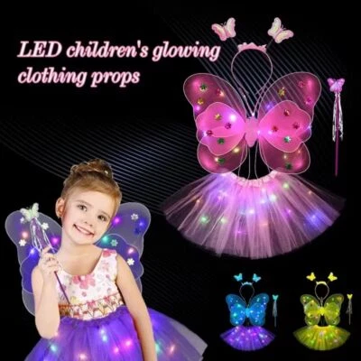 4Pcs/Ss LED Children Costume Props Angel Luminous Wing Flashing Butterfly Girls