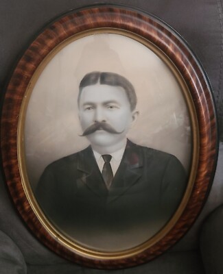 Oval Antique Vintage Tiger Stripe Wood Photo Frame Bubble Convex Glass ...