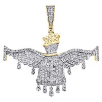 "10K Gelbgold Rund Diamant Geldbeutel Tropfen AnhäNger 1,30\" Pave Charm 1/2 Ct."