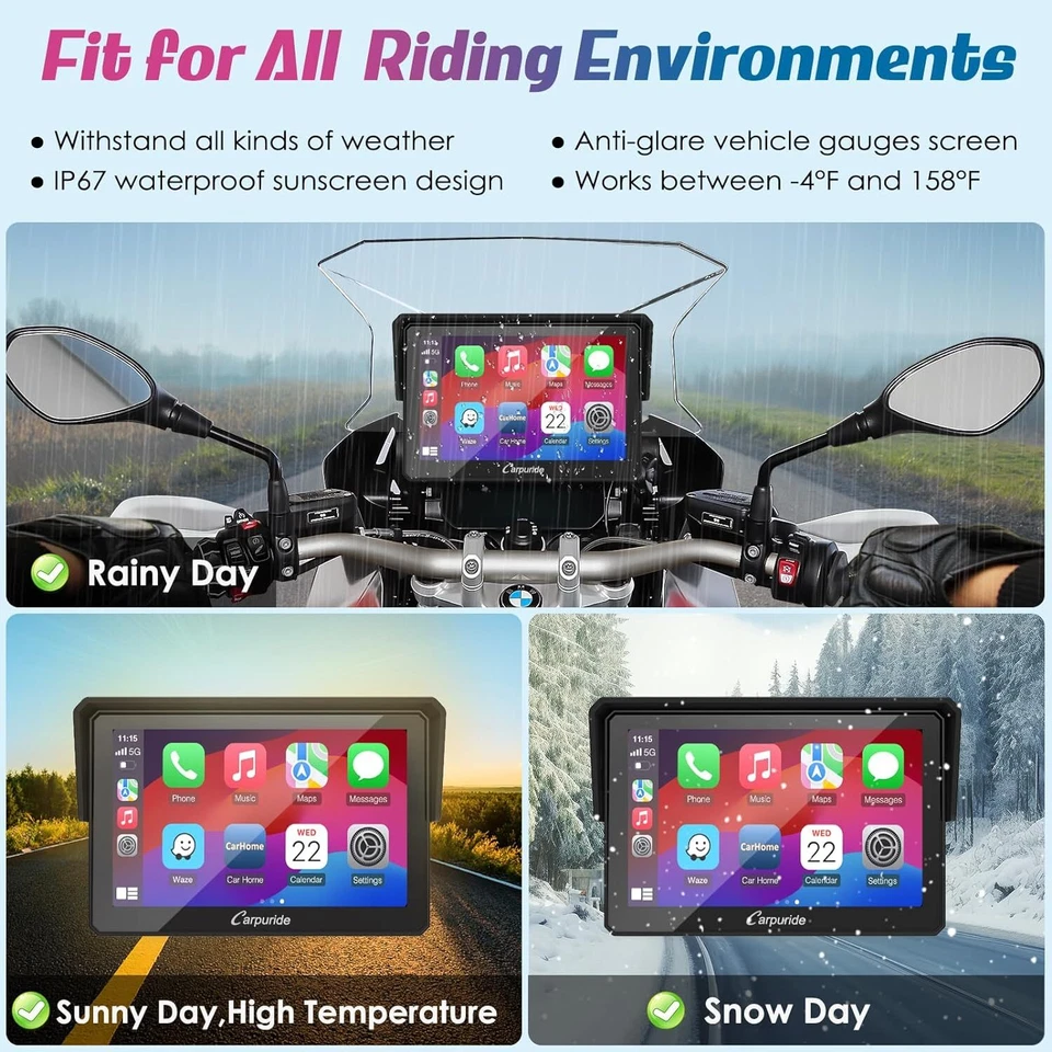 Carpuride W502B Wireless Carplay Android Auto Waterproof Touchscreen Bmw Moto  - Immagine 4 di 4