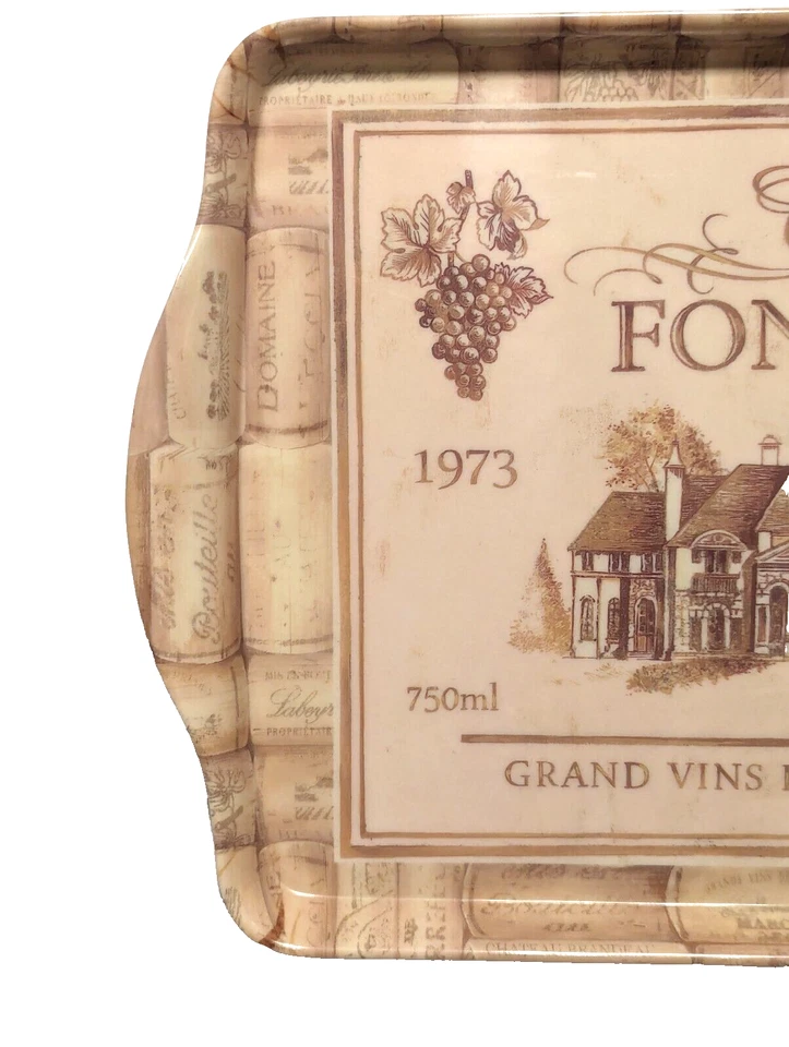 Chateau Fontaine Serving Tray Winery Grapes Brown on Beige Handle Melamine Gift - Image 3 of 4