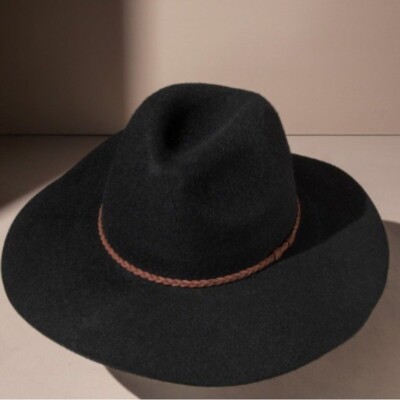 Wool felt boho saaale ♥️Panama braided hat Wool Panama Hat Black Wide Brim Braided Accent Women Western  main image 2