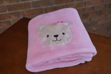 BABY Blanket LITTLE ME Pink Tan Brown TEDDY BEAR Face Bow Girl Soft Plush Poly
