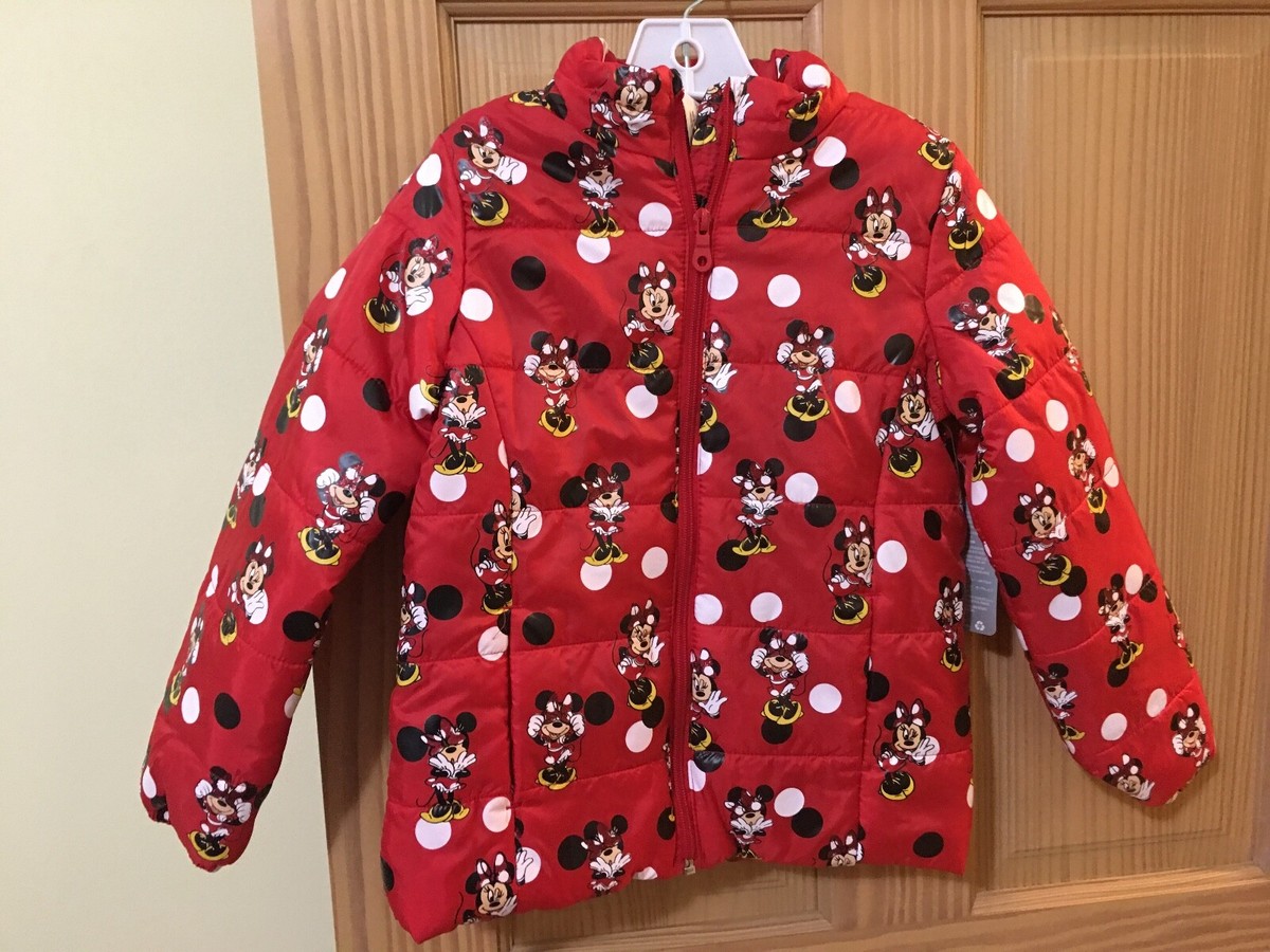 New DISNEY Store Minnie Mouse LightWeight Puffy Puffer Jacket Red