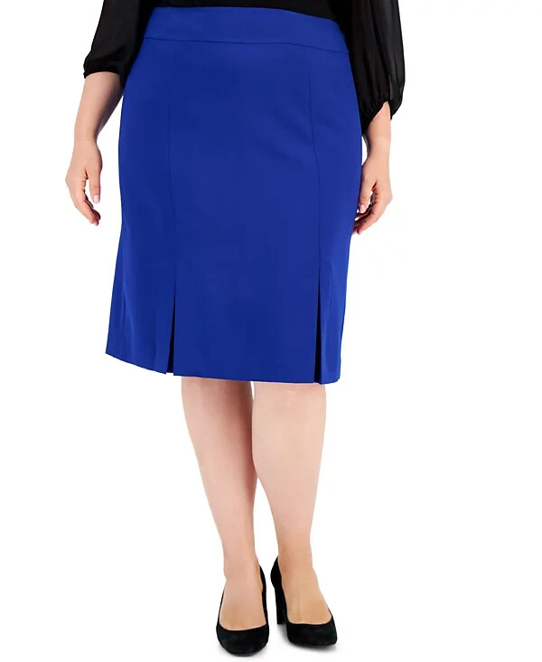 Kasper NEW Box-Pleat Zip-Back Royal Polyester Skirt Plus Size 24W