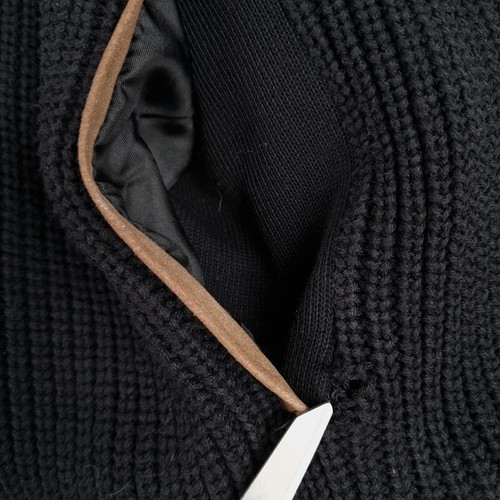Orvis Sweater Vest Mens XXL Black Brown Heavy Cotton Suede Shoulder Full Zip - Picture 9 of 22