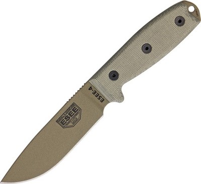 ESEE 9'' Model 4 Dark Earth Fixed Blade OD Green Micarta Handle Knife 4PMBDE