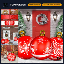3 Pcs 32" Giant Inflatable Christmas Balls - PVC Xmas Yard Ornaments, Red Snowfl