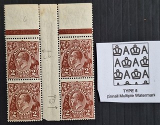 1928 Australia Blk 4x2d red Brown KGV Stamps SMWMK P13.5X12.5 Mint/MUH vars$220