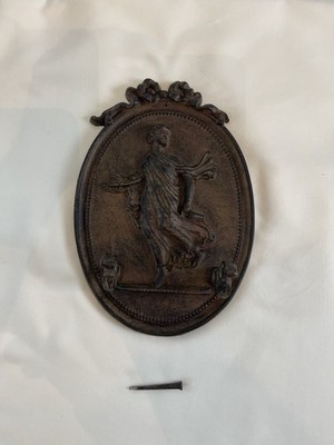 Vintage Cast Iron Oval Greco-Roman Style Wall Double Hook Plaque